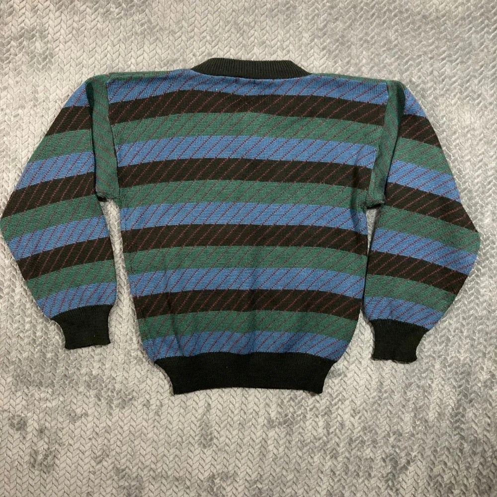 John Henry Sweater Mens L Vintage Henley Striped Multi-Color Button-Down